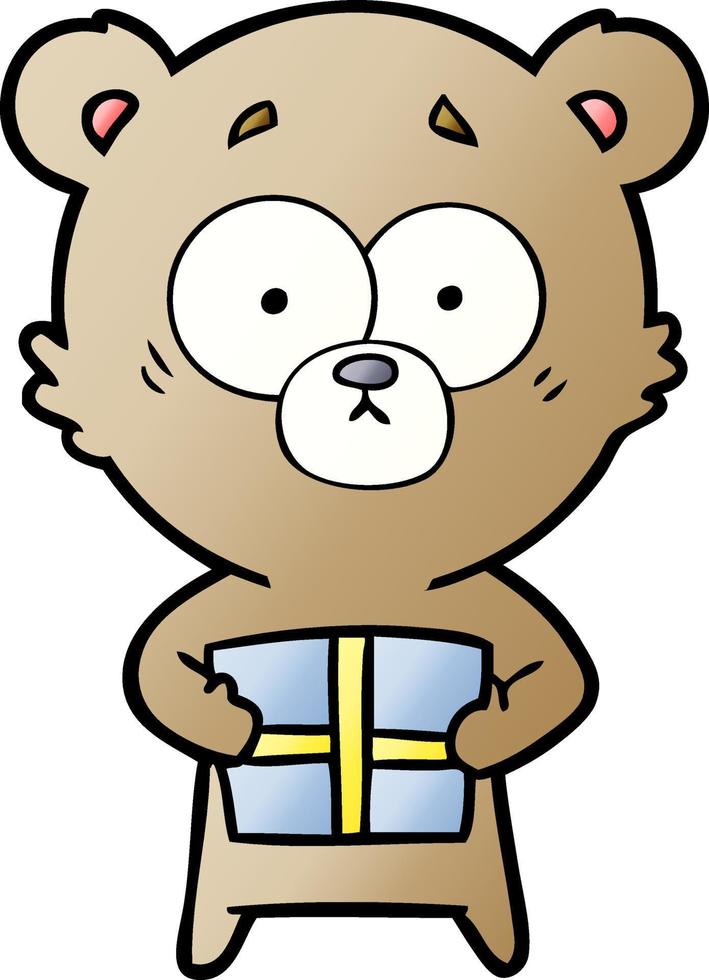 personaje de dibujos animados de oso con presente vector