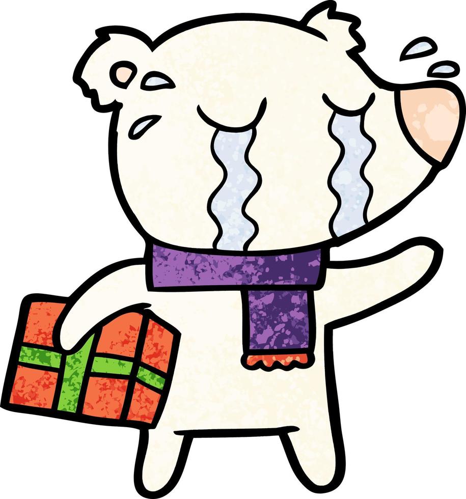 cartoon crying christmas polar bear vector