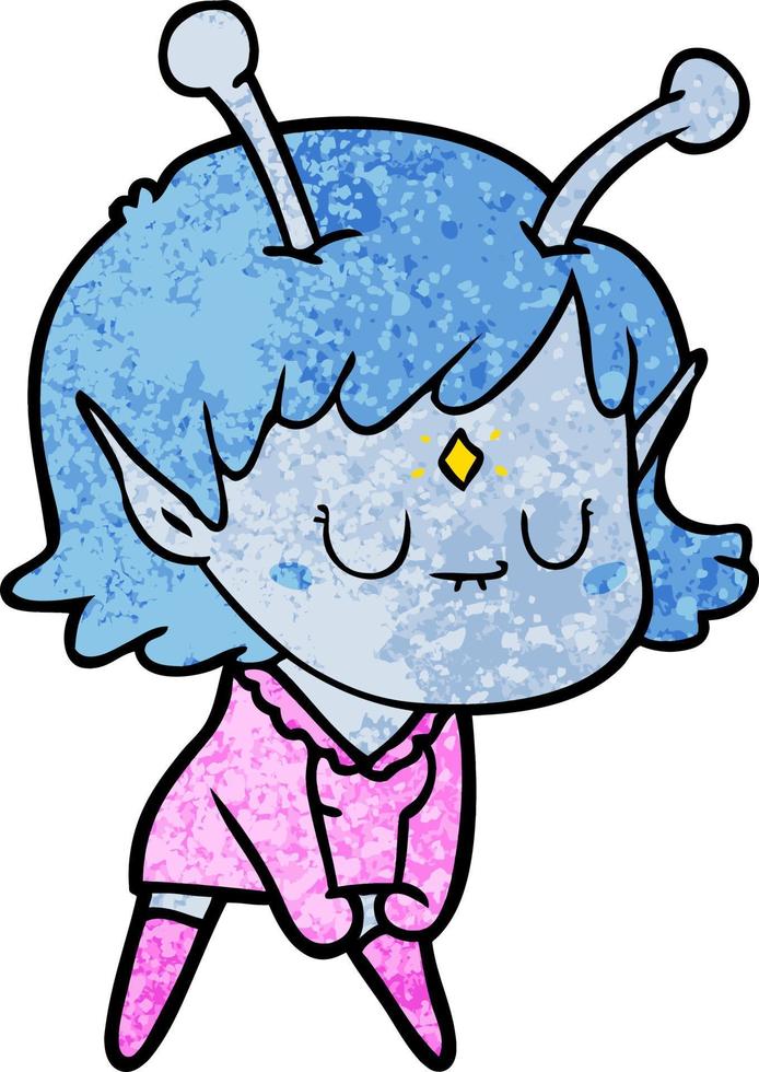 cartoon alien girl doing muscle pose vector