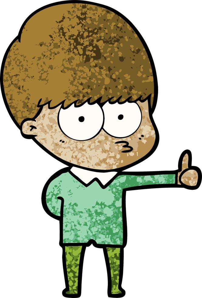 curious cartoon boy giving thumbs up sign vector