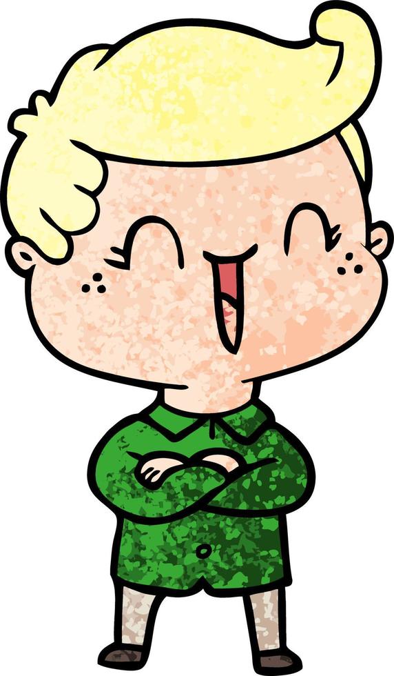 cartoon laughing boy crossing arms vector