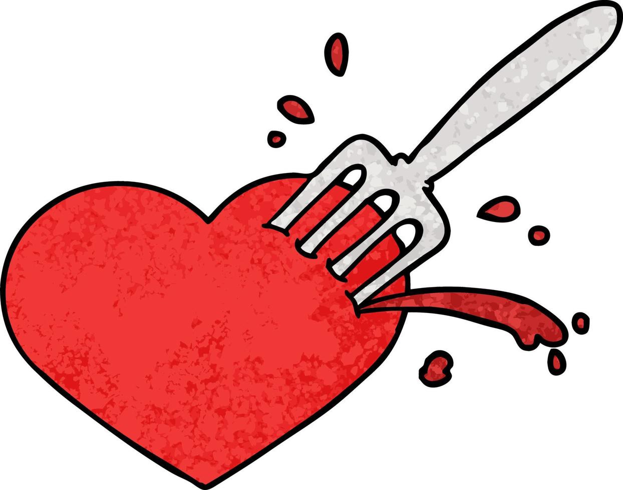 cartoon love heart stuck with fork vector