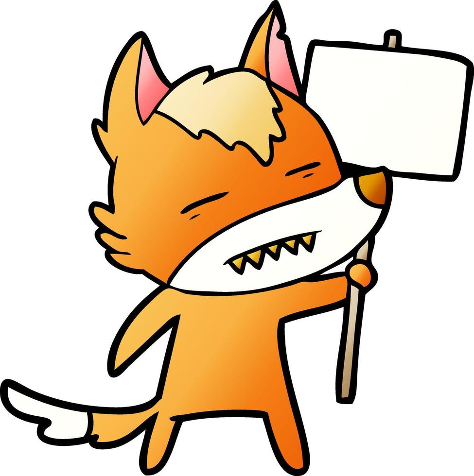 fox cartoon character with protest sign vector