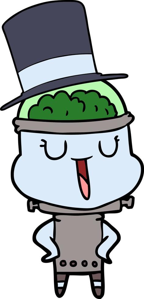 happy cartoon robot wearing top hat vector