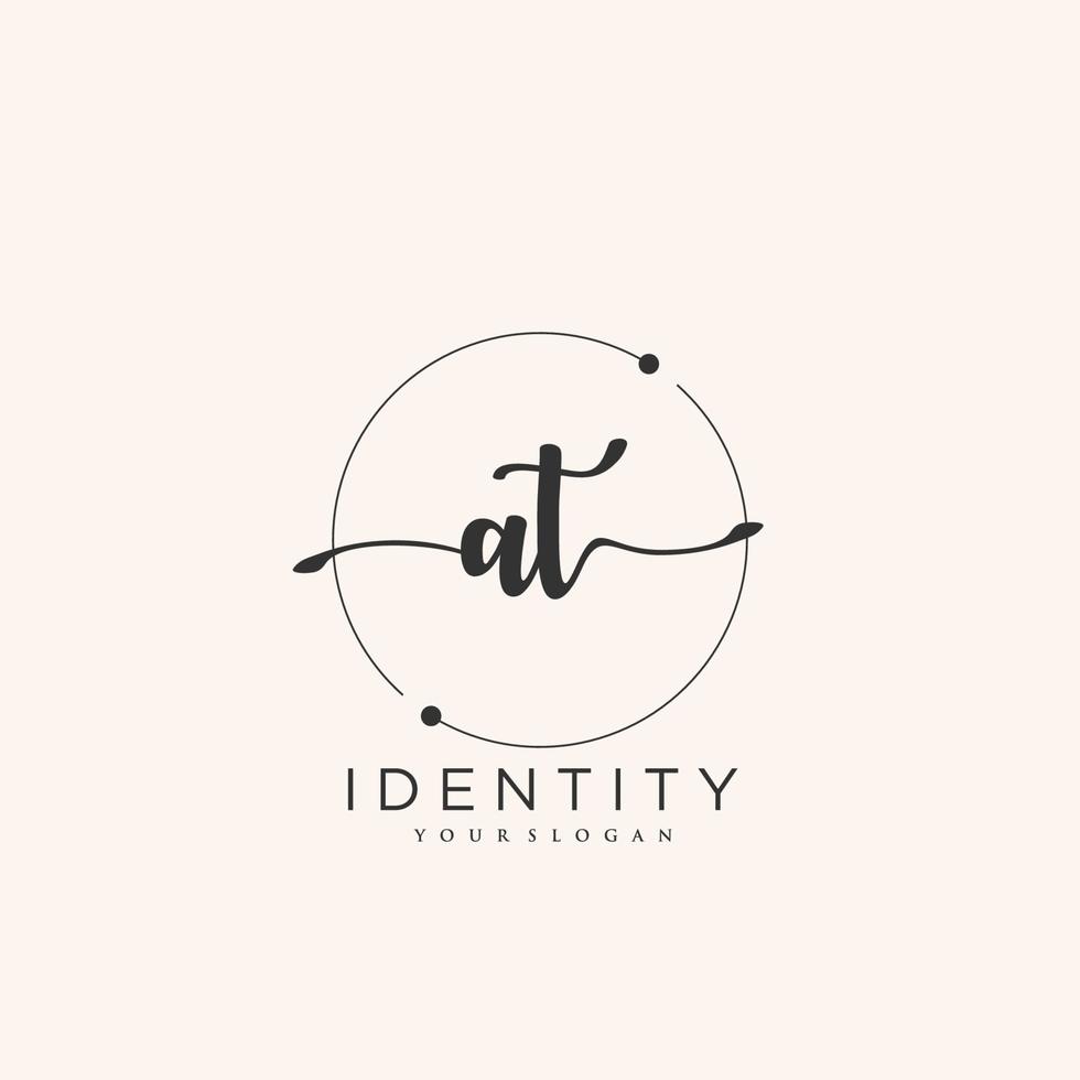 AT Handwriting logo vector of initial signature, wedding, fashion, jewerly, boutique, floral and botanical with creative template for any company or business.