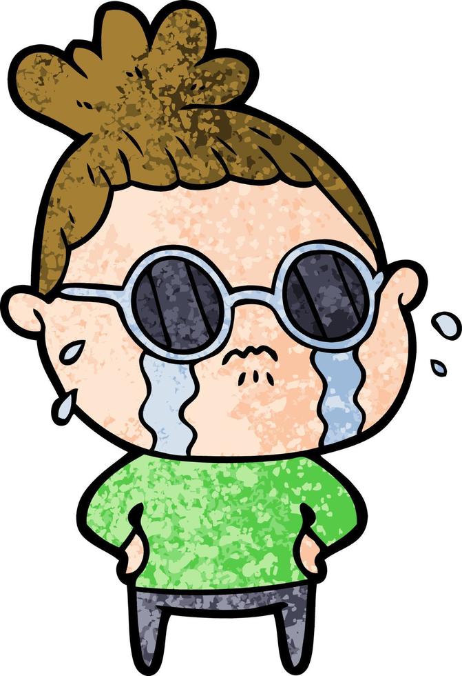 mujer llorando de dibujos animados con gafas de sol vector