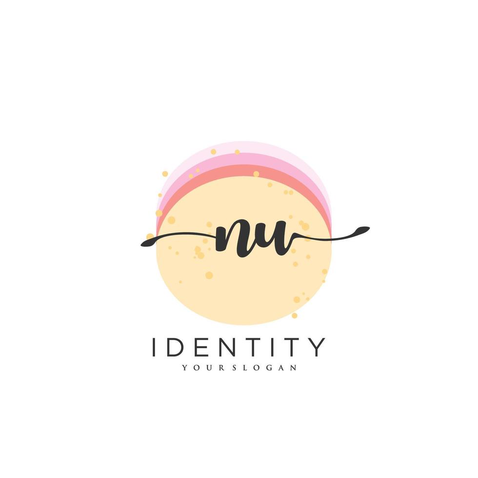 NU Handwriting logo vector of initial signature, wedding, fashion, jewerly, boutique, floral and botanical with creative template for any company or business.