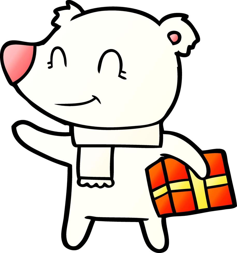 polar bear with christmas present cartoon vector