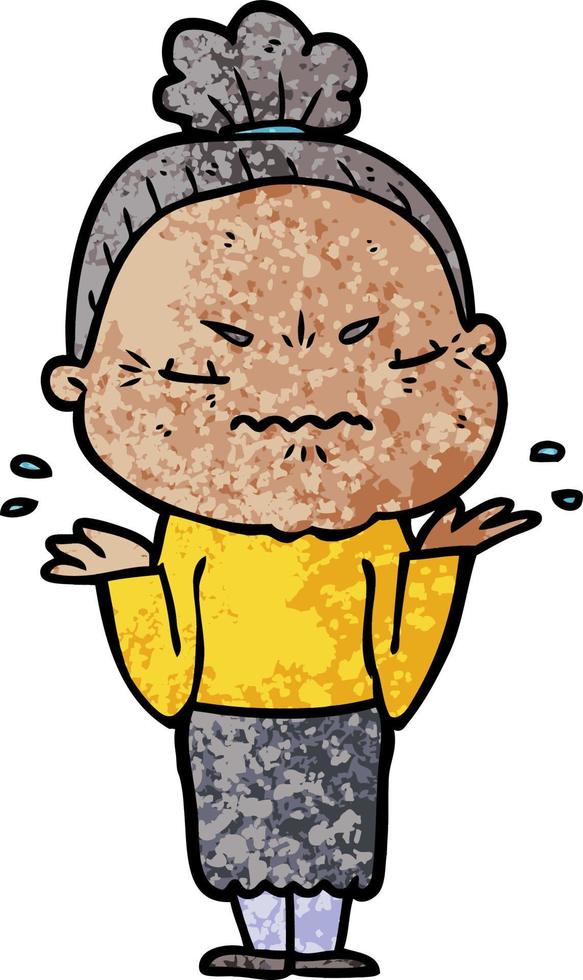 cartoon annoyed old lady vector