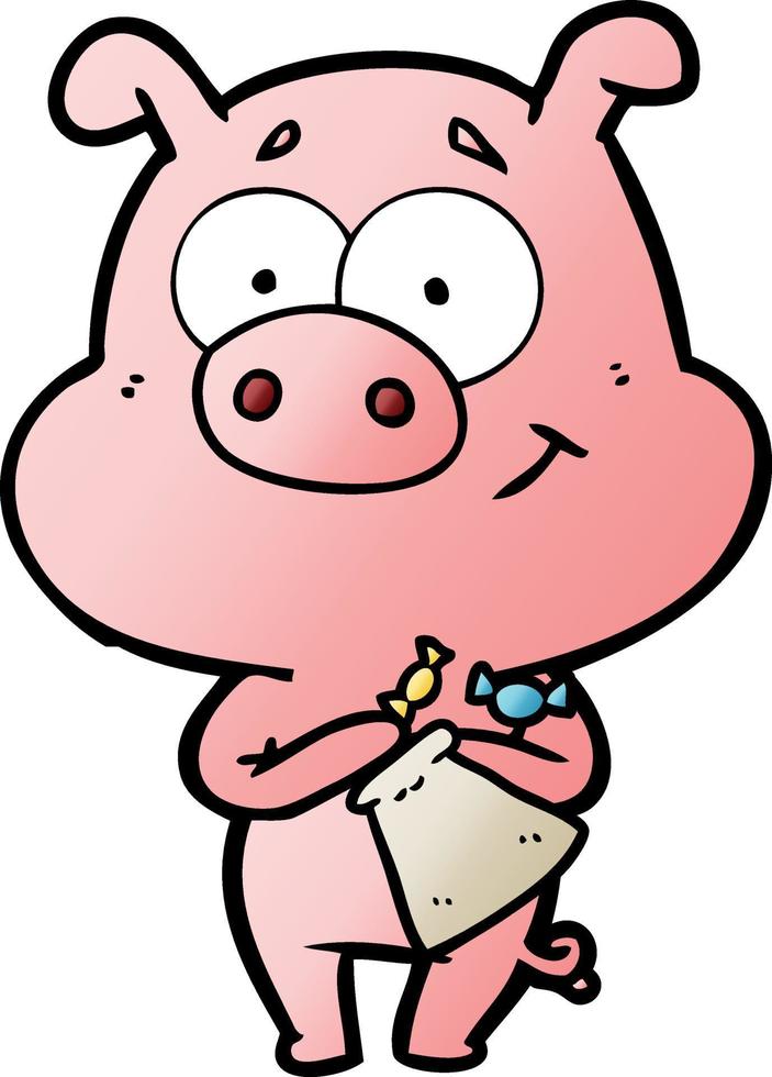 happy cartoon pig with candy vector