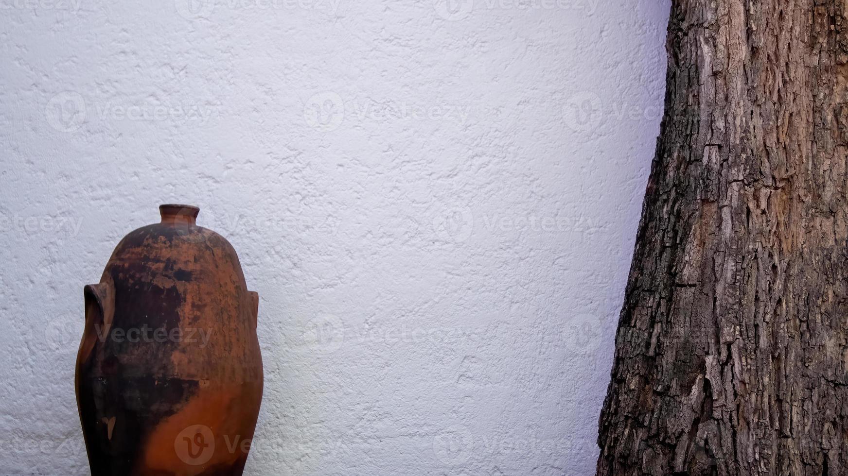 interior of the gilardi house of the famous architect luis barragan, central courtyard, with stone spheres and jacaranda tree photo