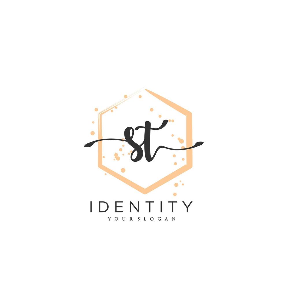 ST Handwriting logo vector of initial signature, wedding, fashion, jewerly, boutique, floral and botanical with creative template for any company or business.