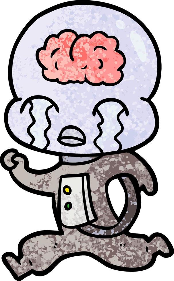 cartoon big brain alien crying running vector