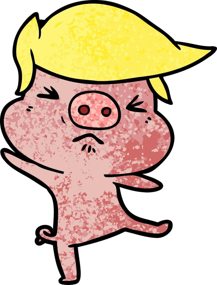 cartoon furious pig vector