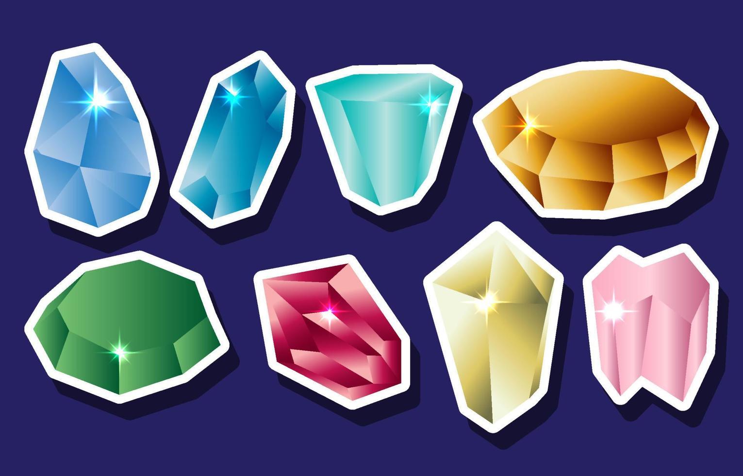 Realistic Gemstone and Crystal Sticker Set vector