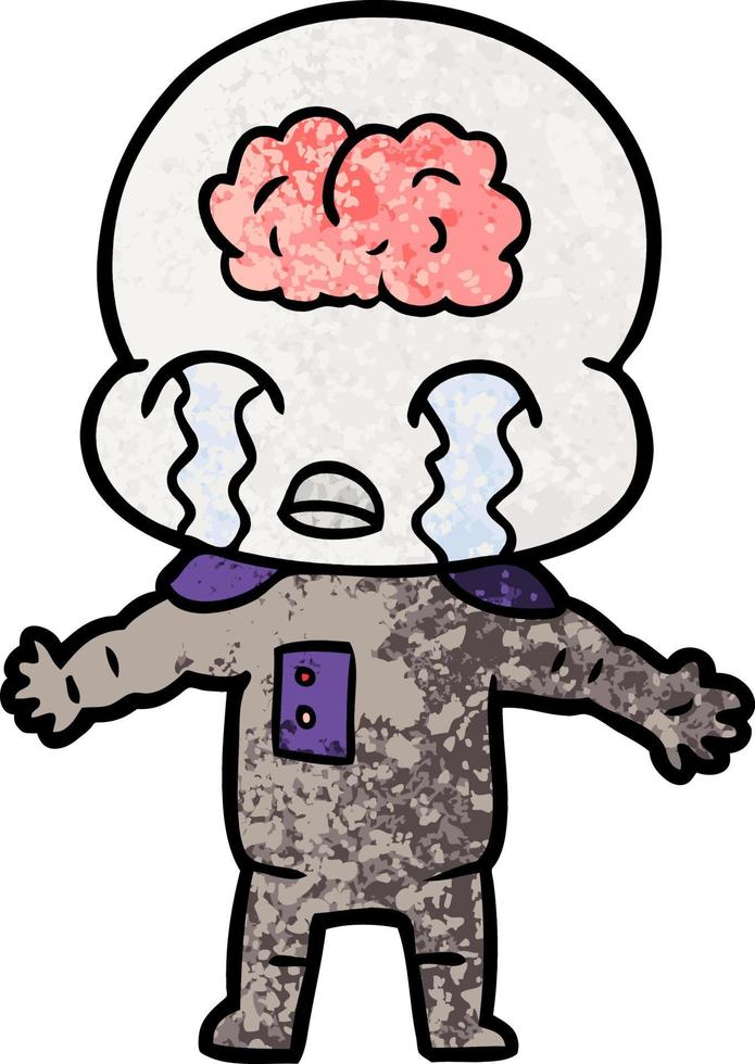 cartoon big brain alien crying vector