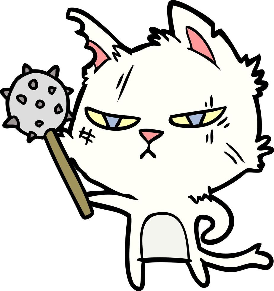 tough cartoon cat with mace vector