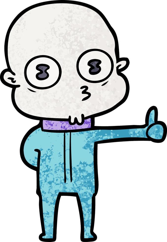 cartoon weird bald spaceman giving thumbs up vector