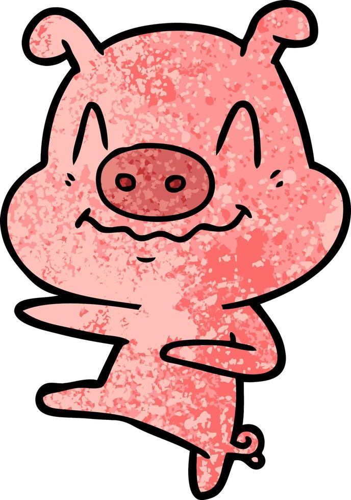 nervous cartoon pig dancing vector