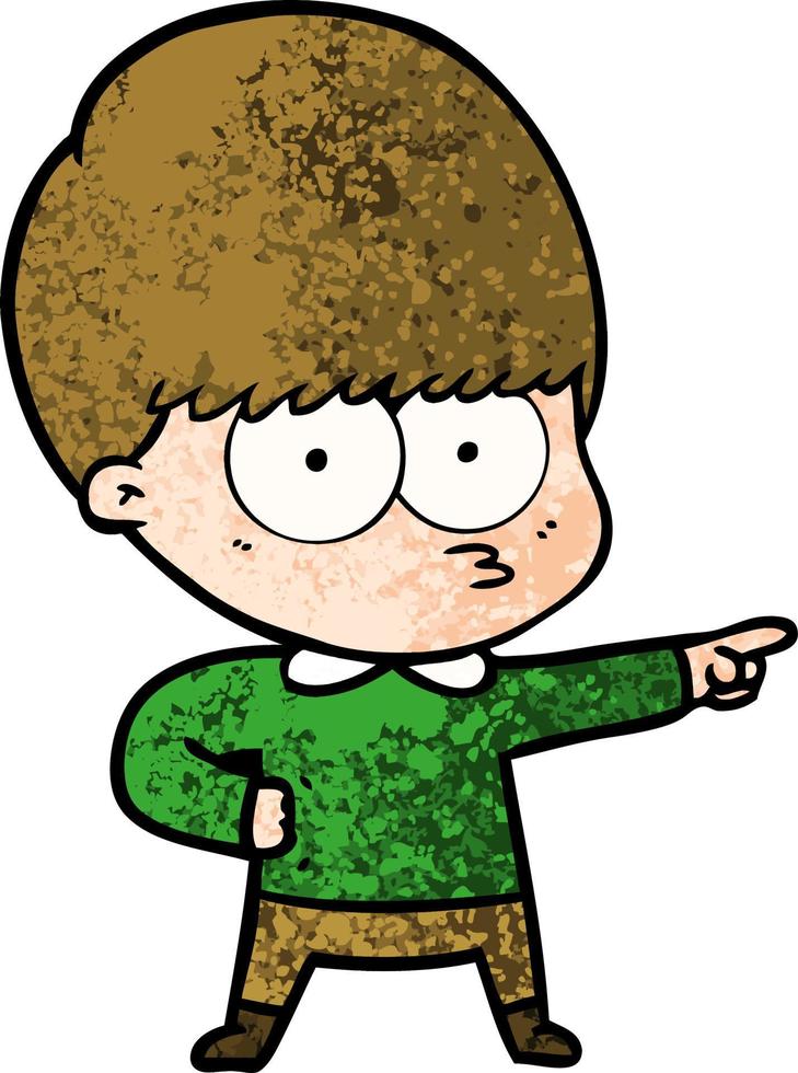 nervous cartoon boy pointing vector