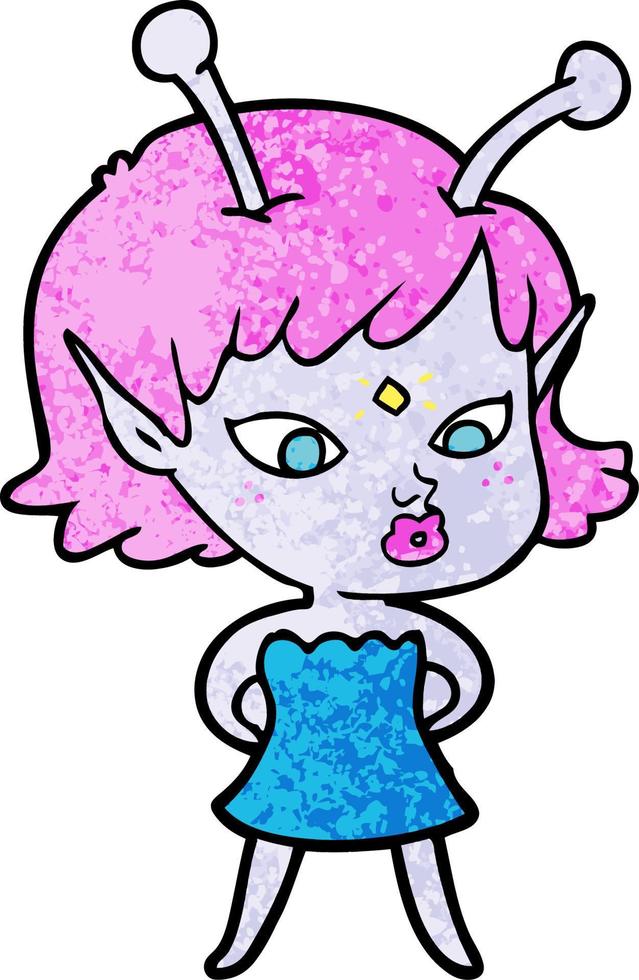 pretty cartoon alien girl vector