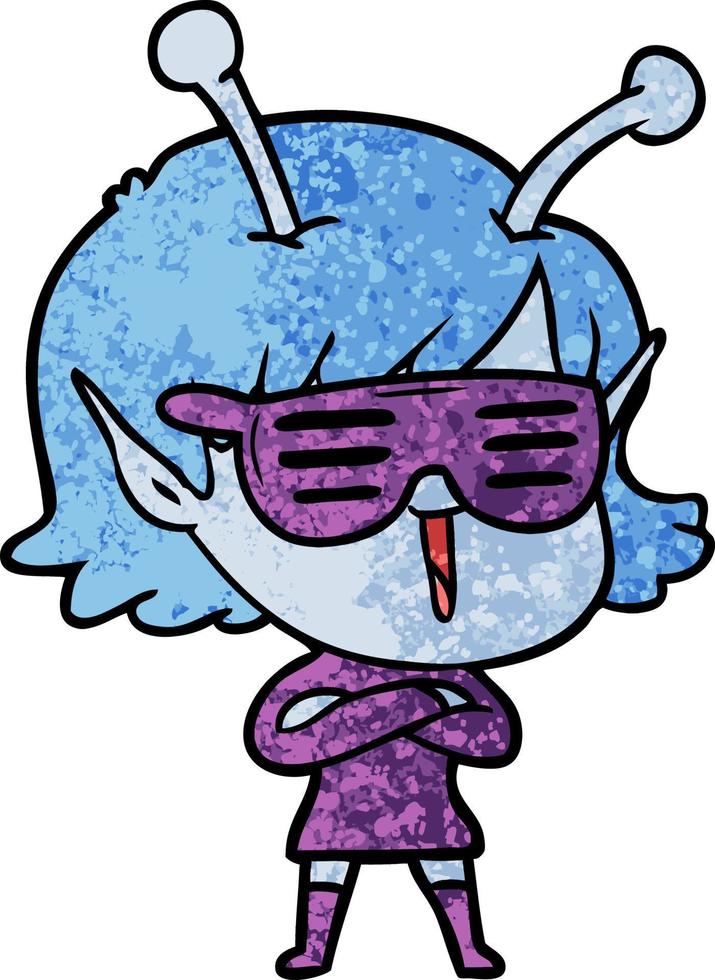 cool cartoon happy alien girl vector