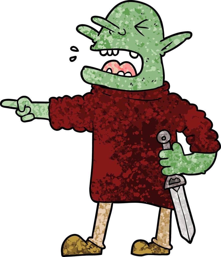 cartoon goblin with knife vector