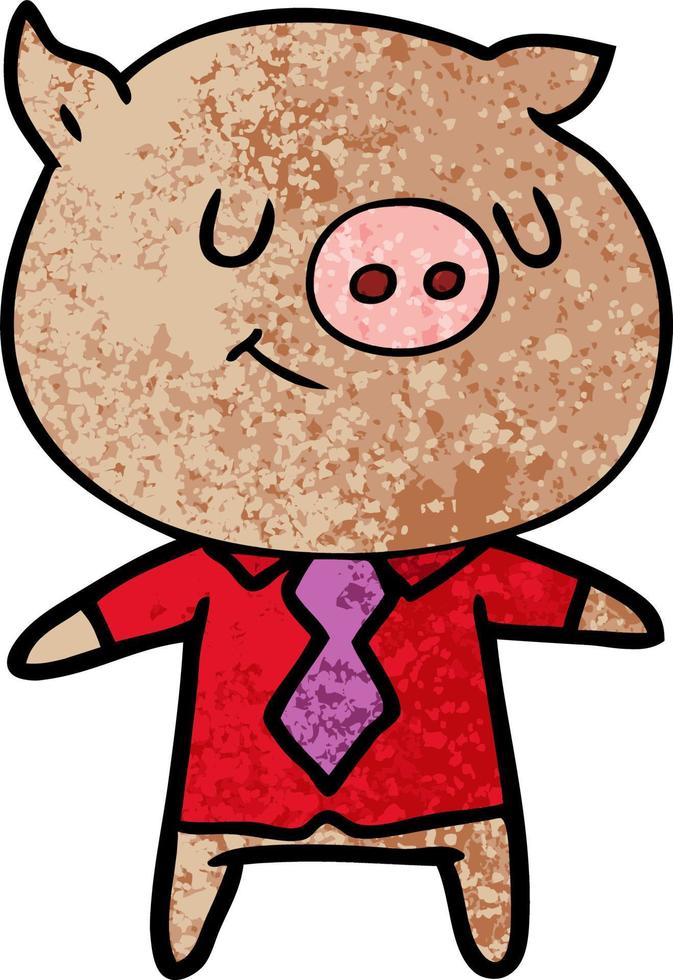 happy cartoon smart pig vector