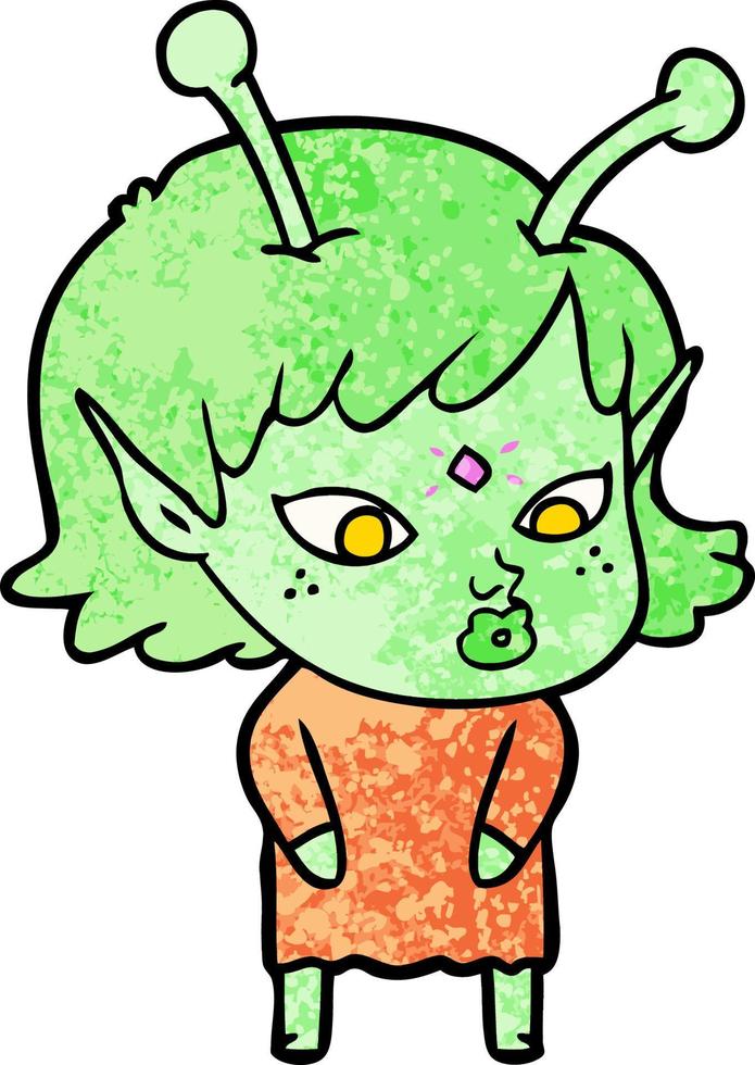 pretty cartoon alien girl vector