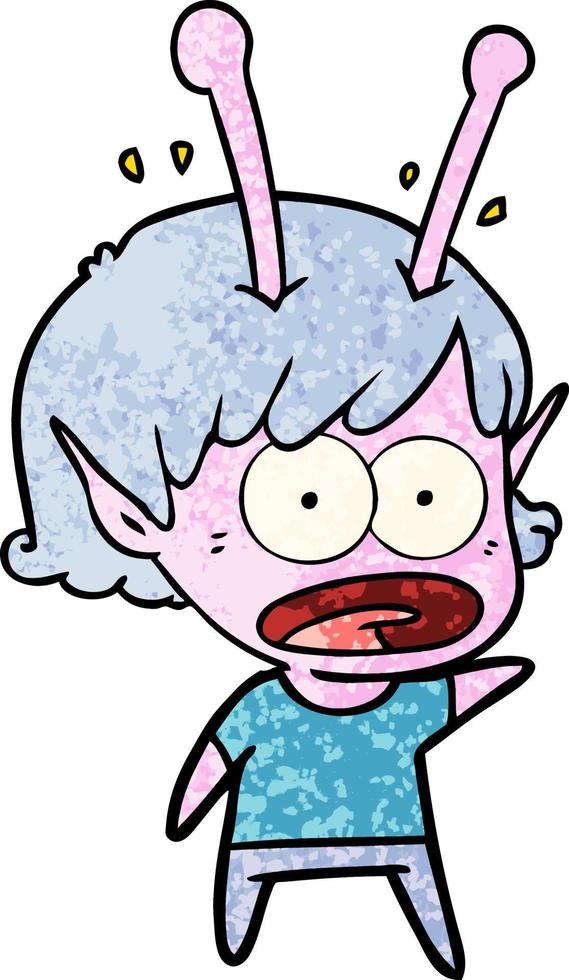 cartoon shocked alien girl vector