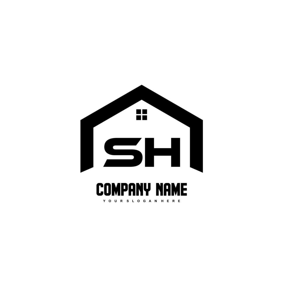 sh vector de diseño de logotipo de letras iniciales para construcción, hogar, bienes raíces, edificio, propiedad.