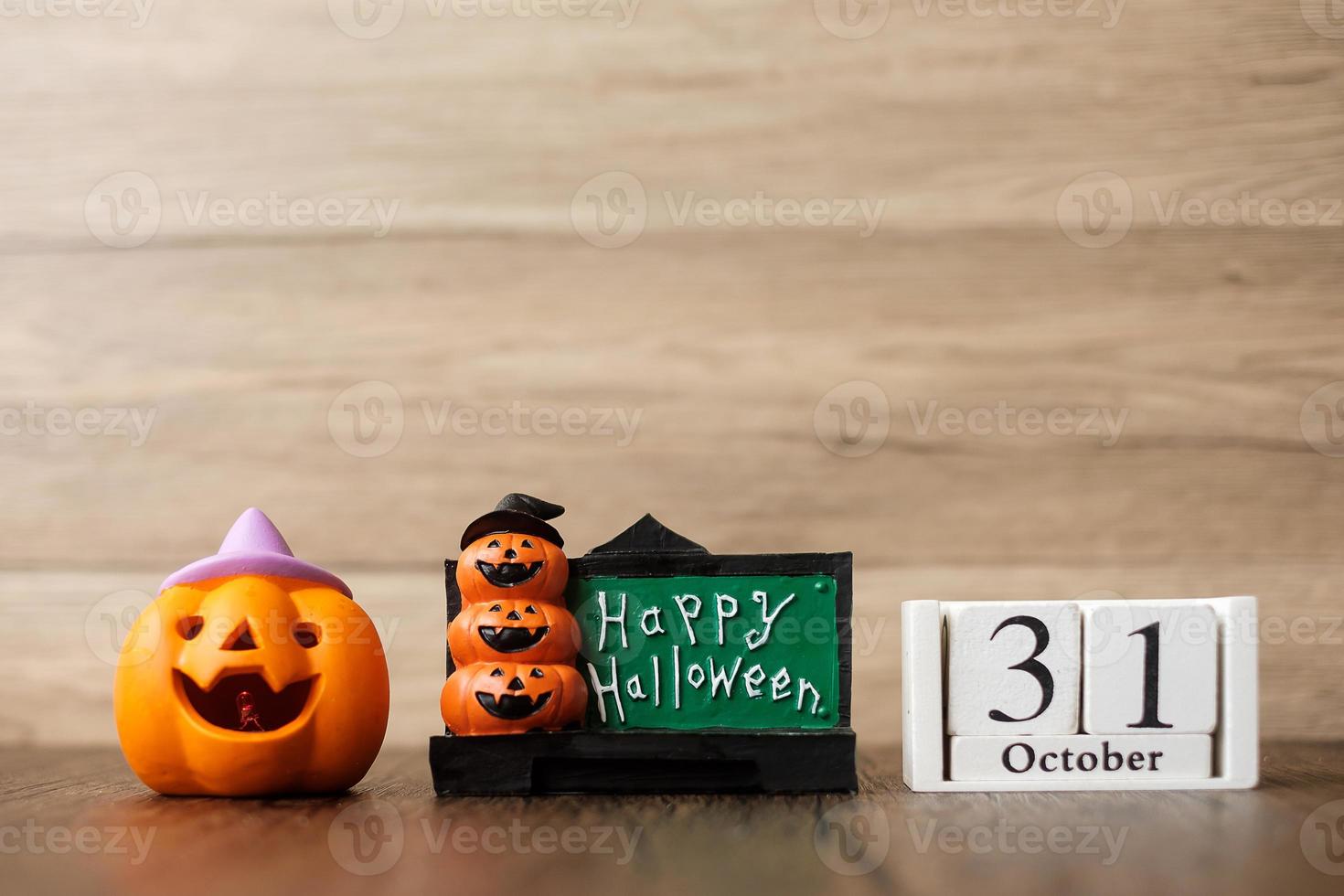 Happy Halloween day with Jack O lantern pumpkin and 31 October calendar. Trick or Threat, Hello October, fall autumn, Festive, party and holiday concept photo