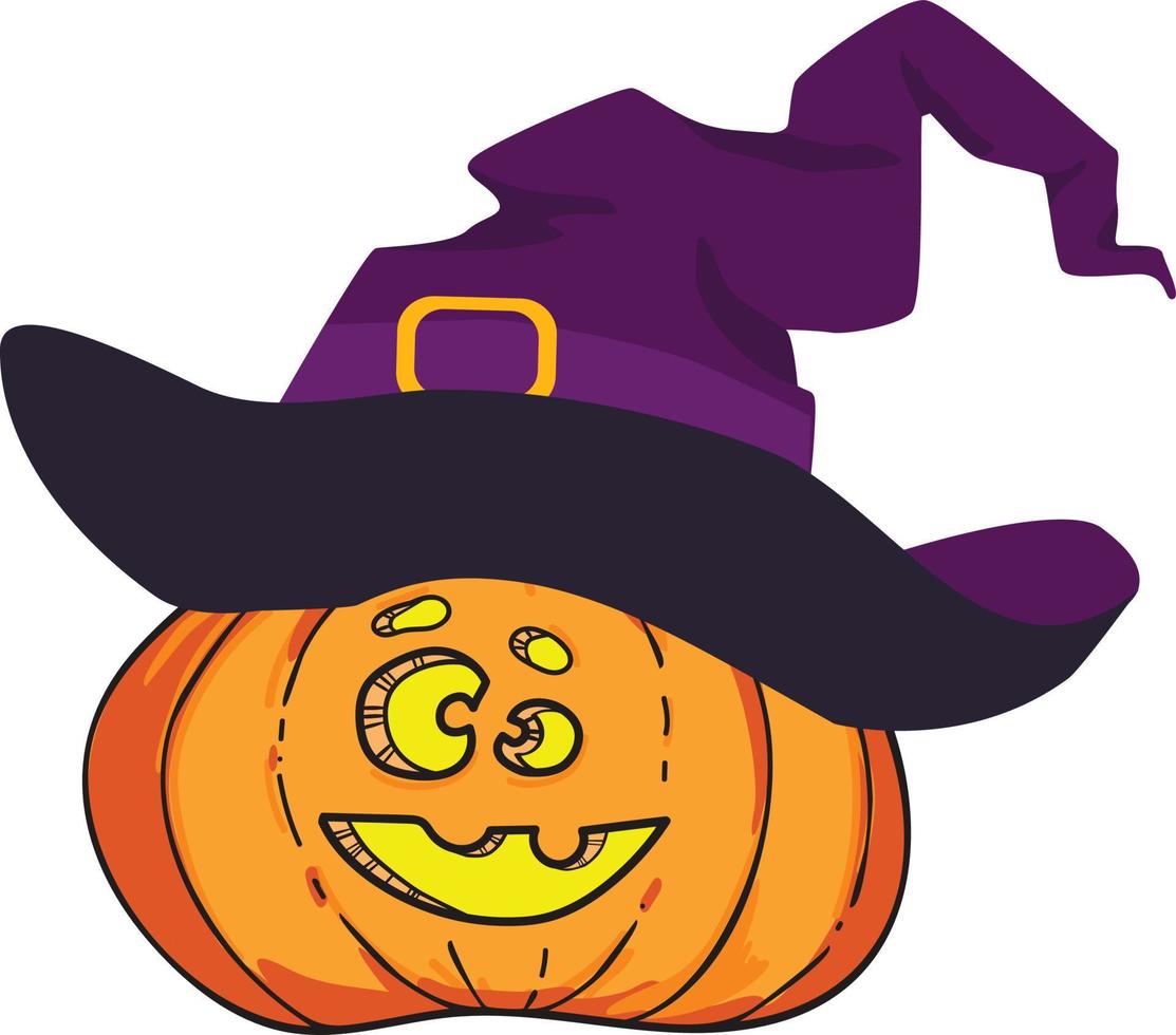 calabaza de halloween de dibujos animados con sombrero de bruja aislado vector