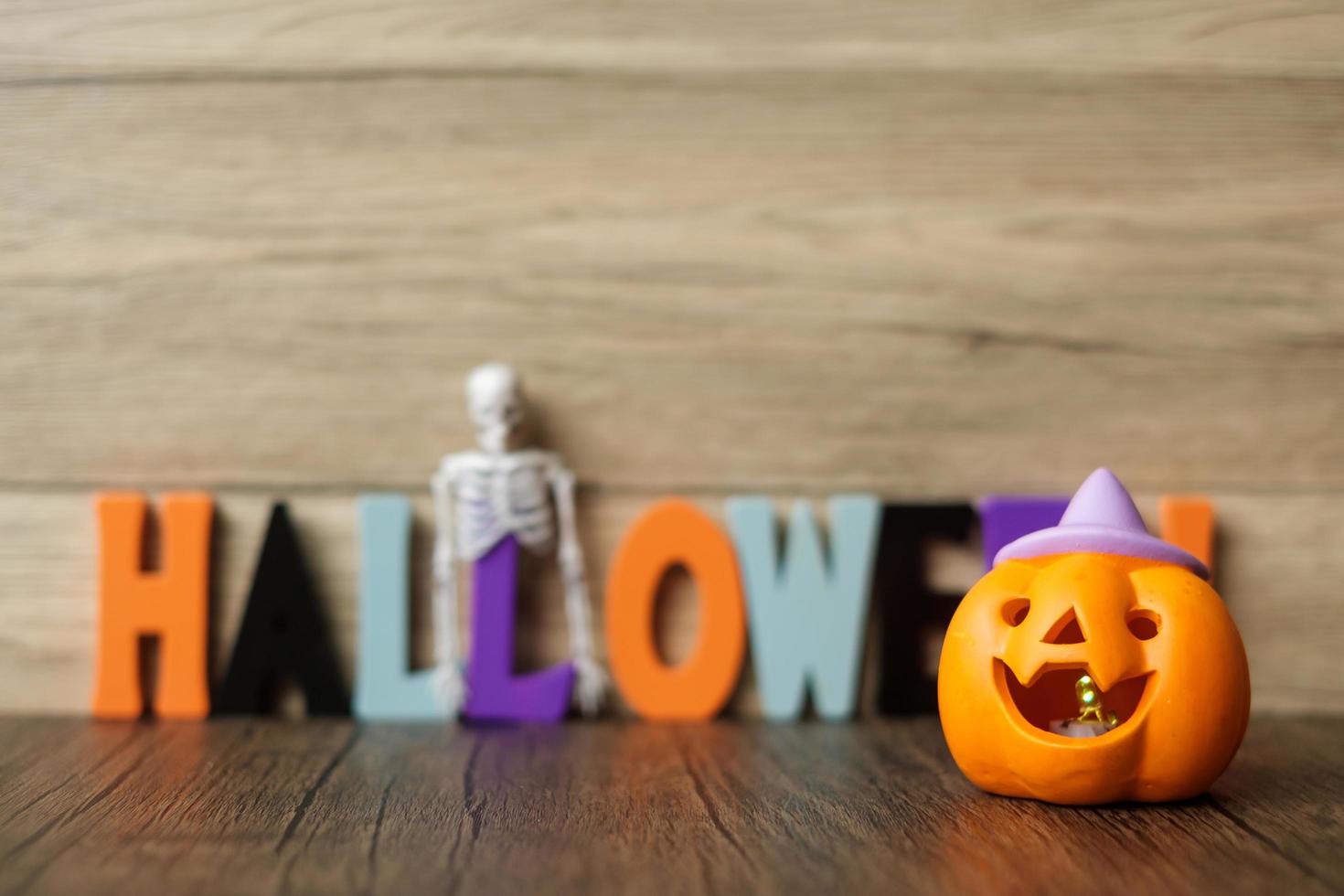 Happy Halloween day with ghost, pumpkin,  bowl and decorative. Trick or Threat, Hello October, fall autumn, Festive, party and holiday concept photo