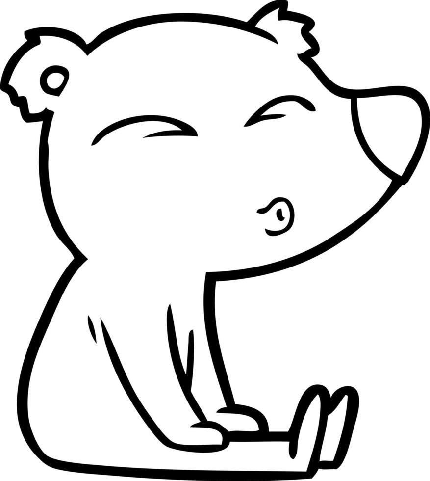 cartoon whistling bear sitting vector