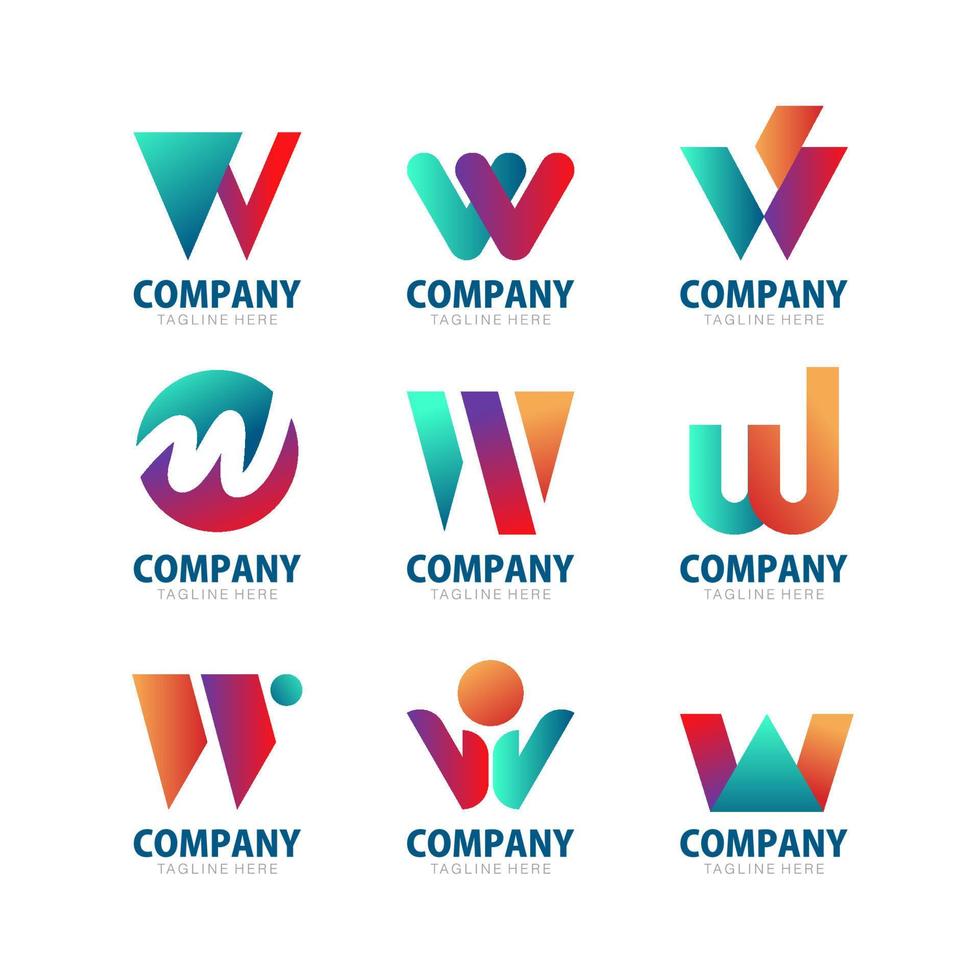 Alfabeto logotipo inicial w para empresa comercial vector