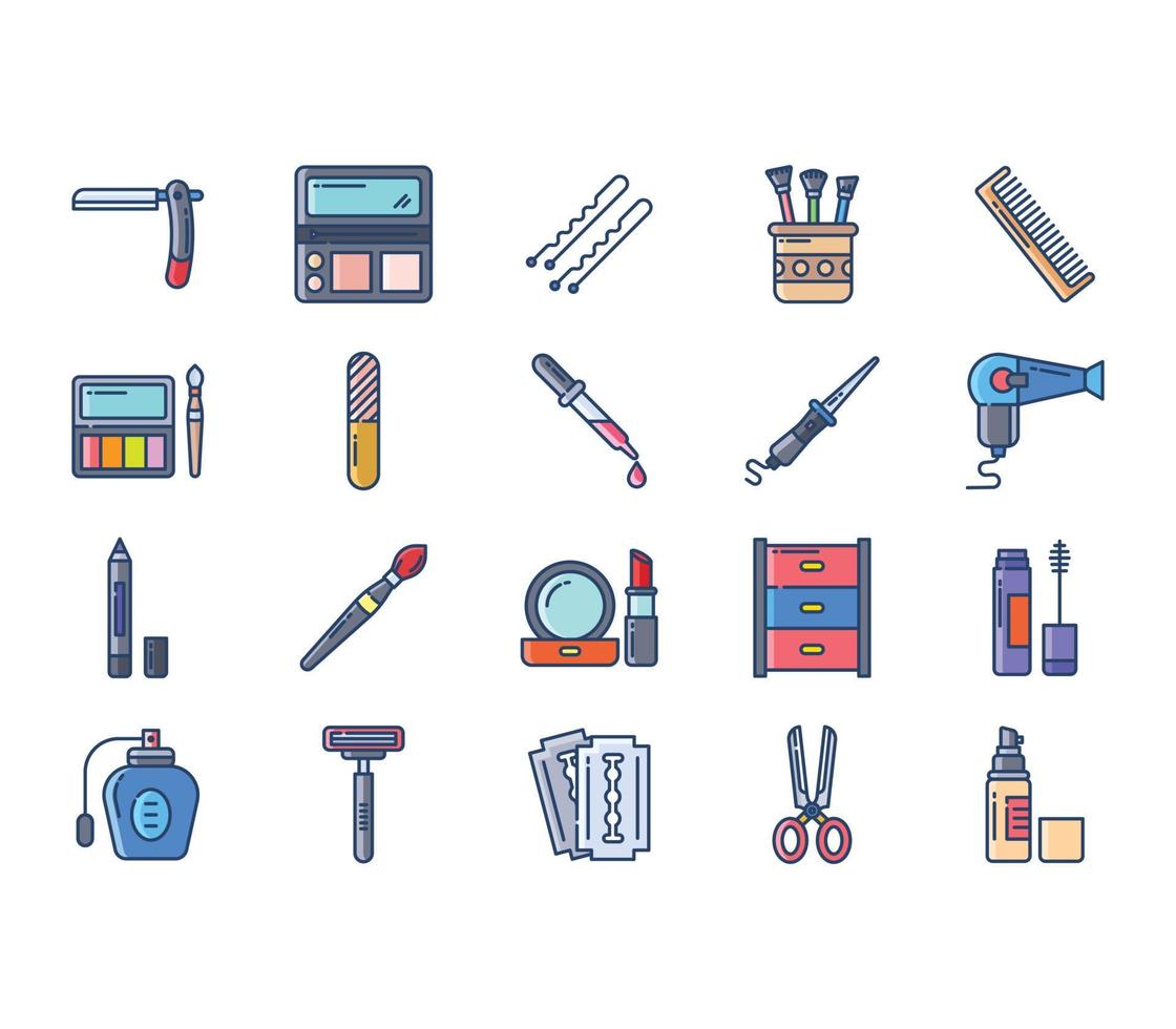 Cosmetics products and makeup icon set vector
