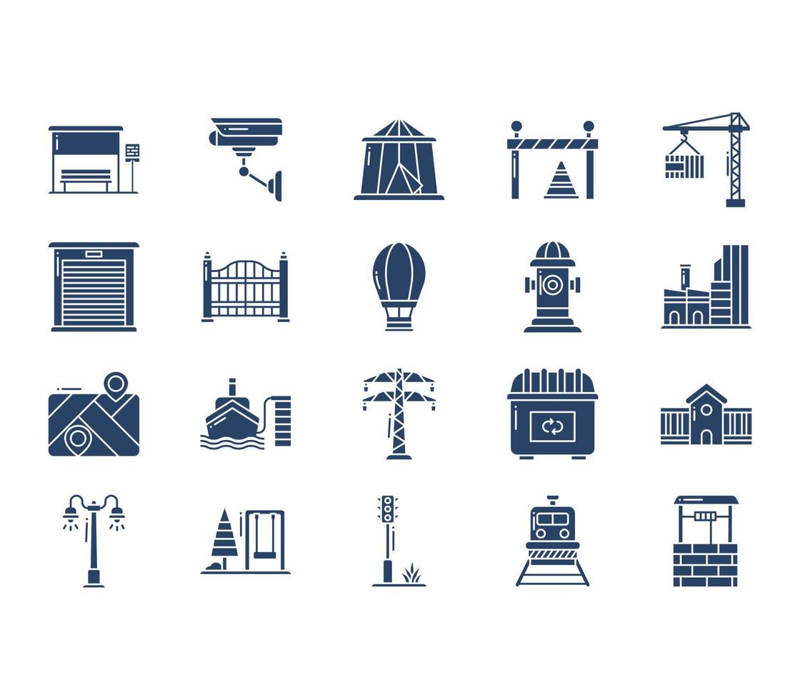 conjunto de iconos de ciudad y vida urbana vector