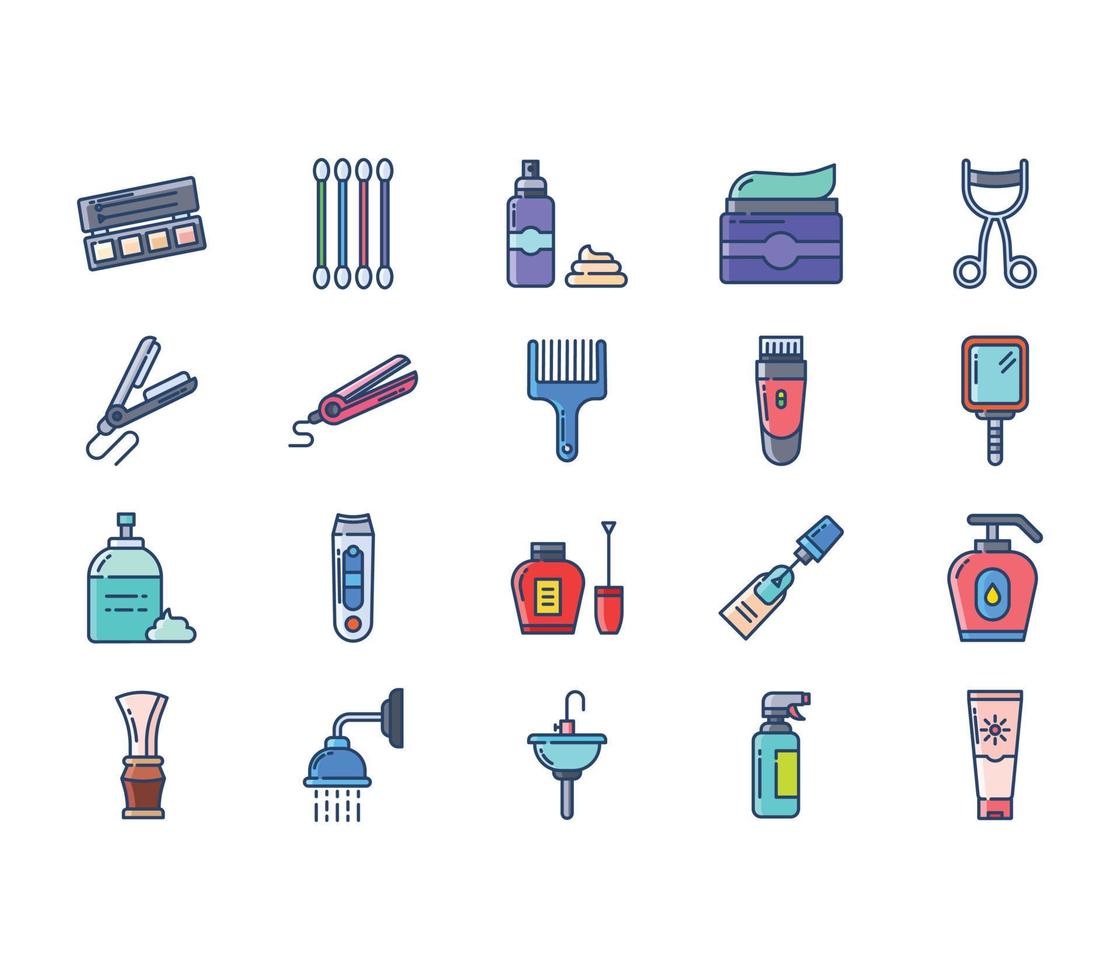 Cosmetics products and makeup icon set vector