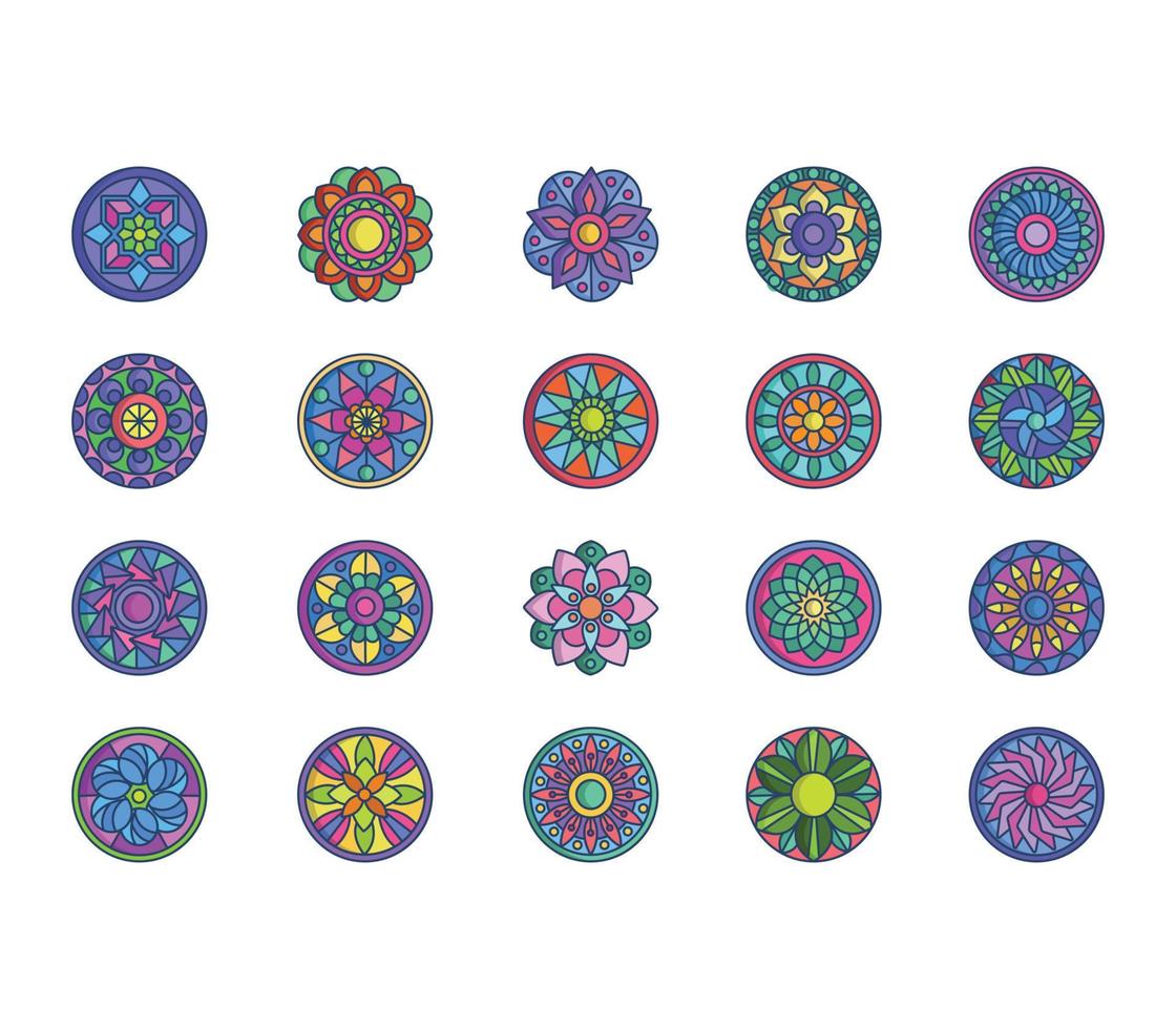 Mandala design patterns icon set vector