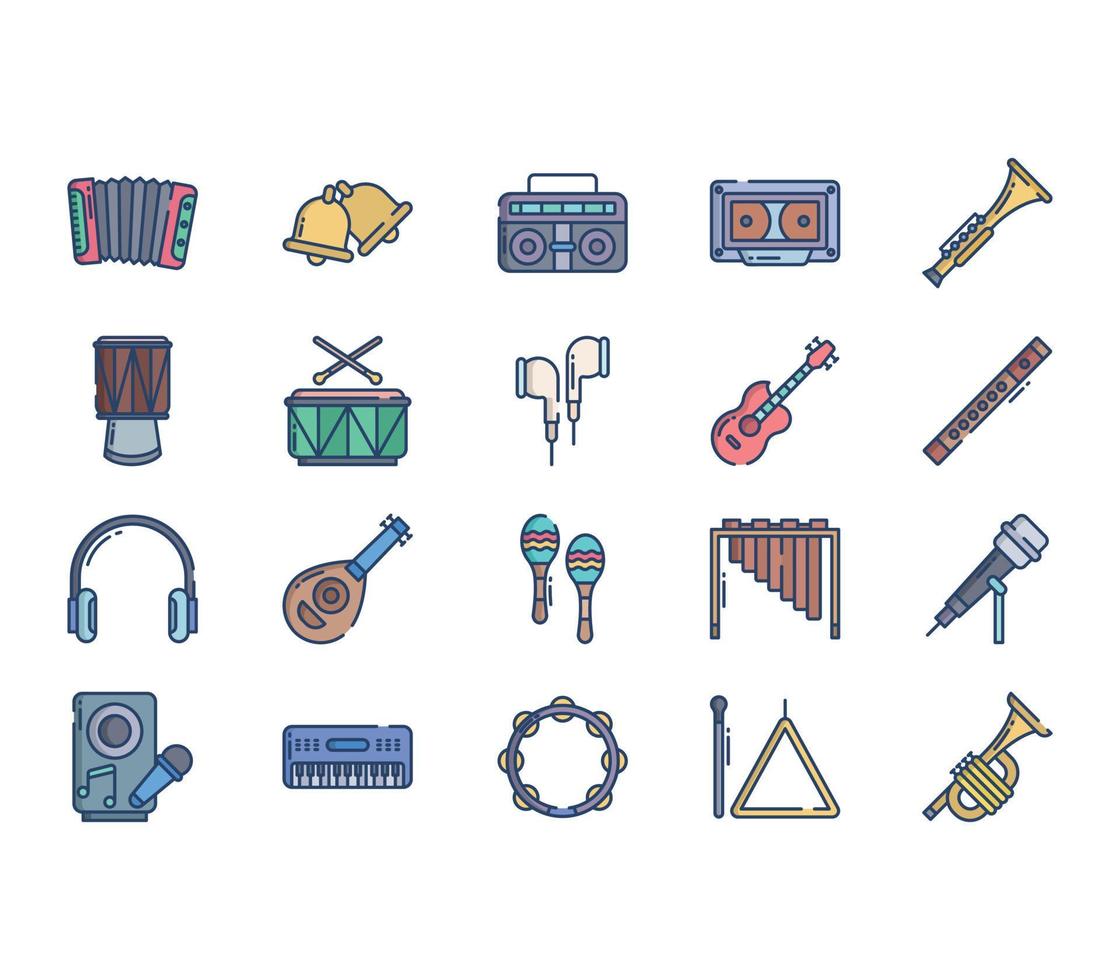 conjunto de iconos de instrumentos musicales vector