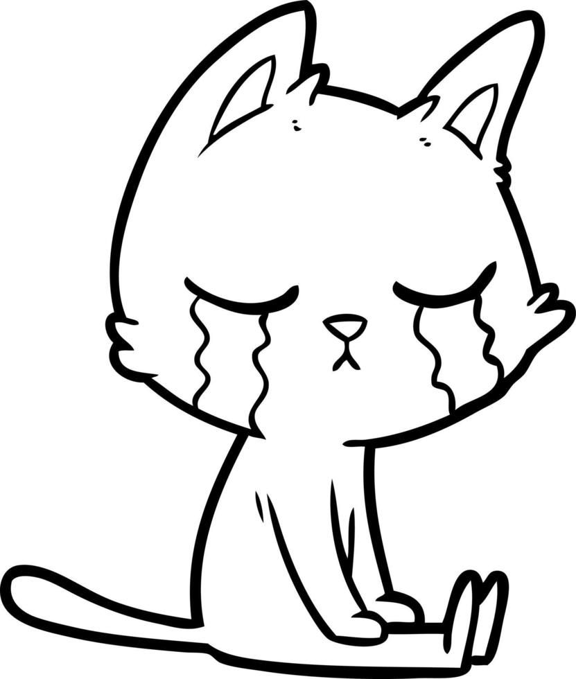 crying cartoon cat sitting vector