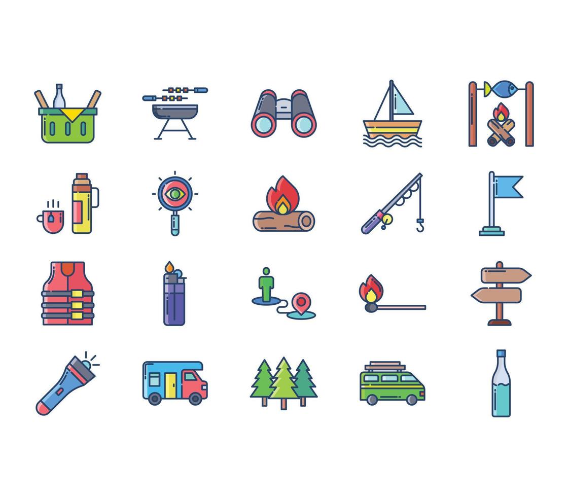 Camping and hiking icon set vector