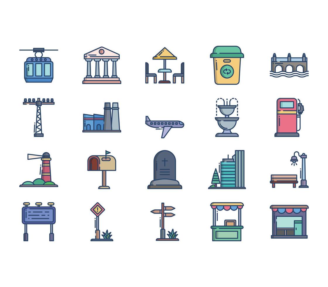 conjunto de iconos de ciudad y vida urbana vector