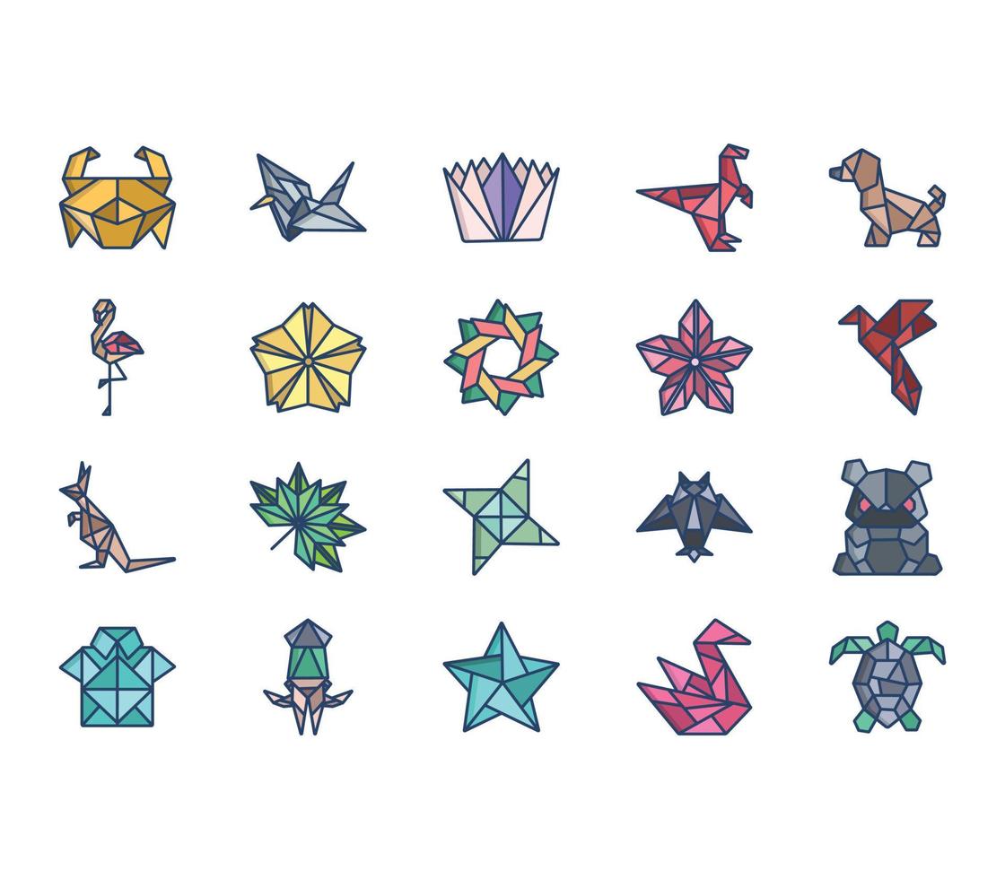 Origami and paper crafts icon set vector