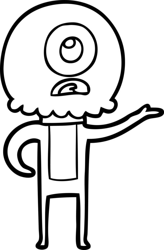 cartoon cyclops alien spaceman explaining vector