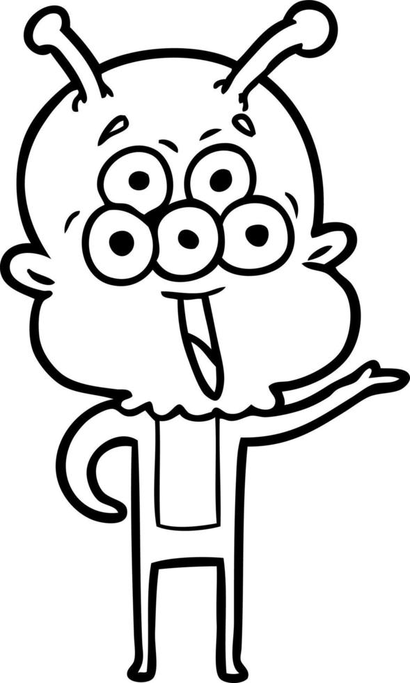 happy cartoon alien greeting vector