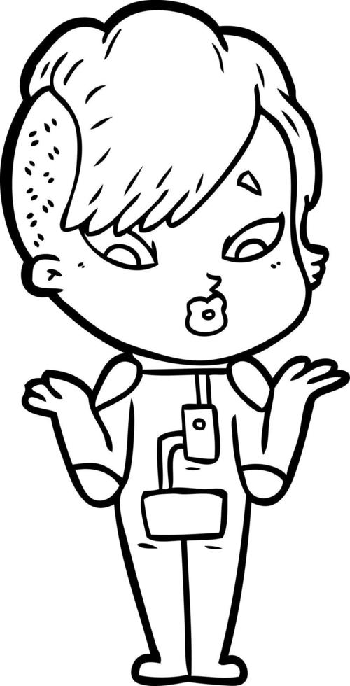 cartoon surprised girl in science fiction clothes vector