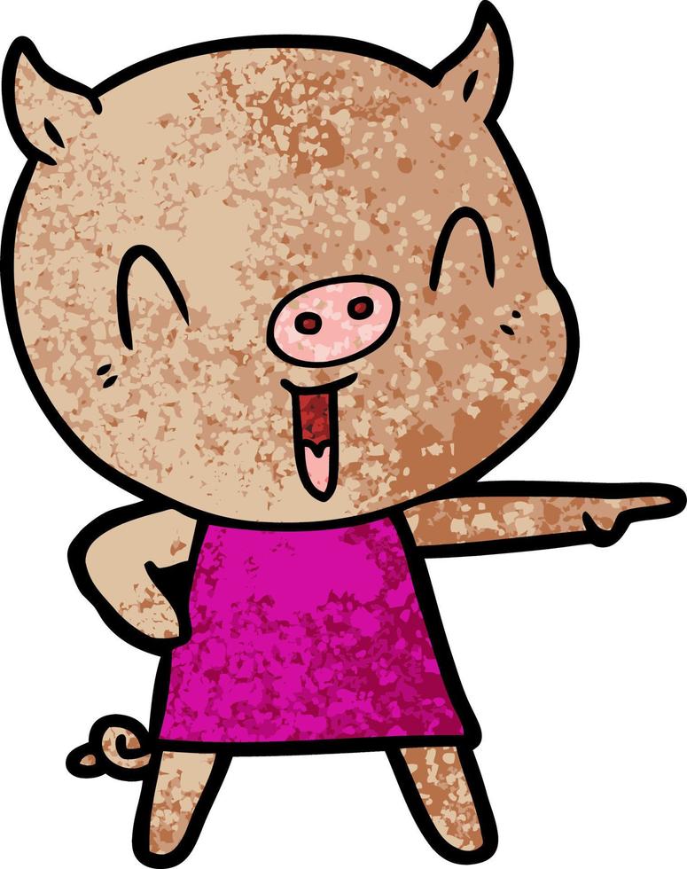 cerdo de dibujos animados feliz en vestido vector