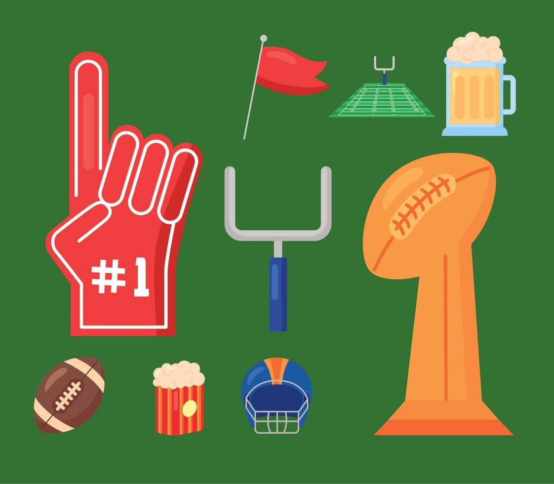 nine american football icons vector